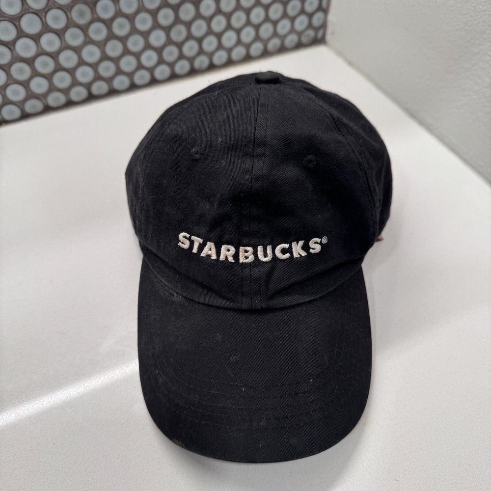 Starbucks Hat Cap Spellout Strap Back Black Employee Adjustable - Picture 4 of 7